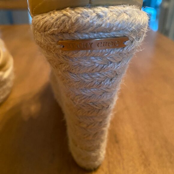 Jimmy Choo Lagoon Nude Patent Leather Wide Ankle Strap Espadrilles. Size 39/8.5 - Picture 6 of 16